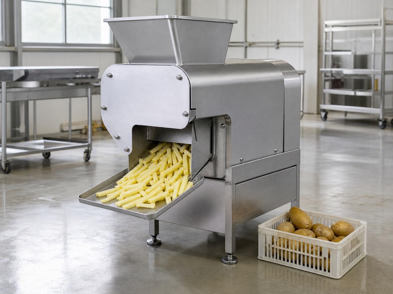 AGICO compact french fries cutting machine discharging uniform raw potato strips