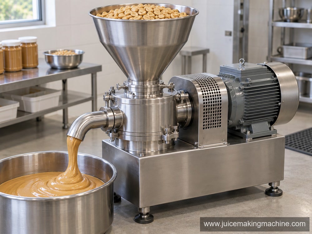 compact peanut butter colloid mill with roasted peanuts and paste discharge