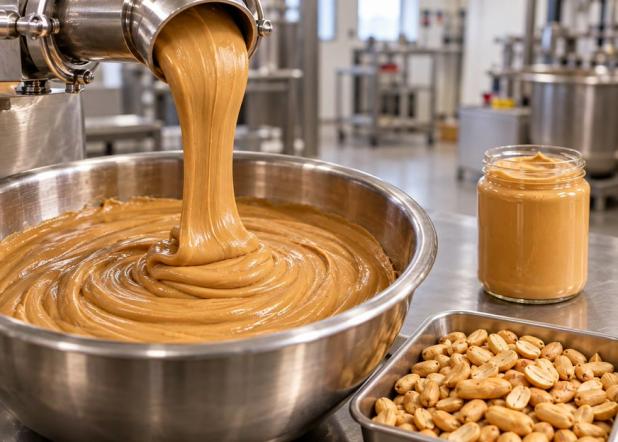 smooth peanut butter discharge beside roasted peanuts and a filled jar